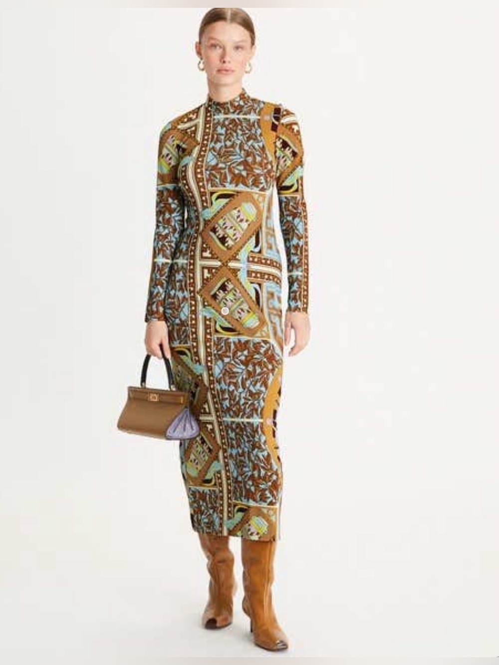 Tory Burch Geometric Garden Printed Mock-Neck Midi Dress. Size 2 - Picture 4 of 14